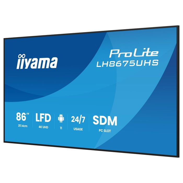 iiyama LH8675UHS-B2AG Pantalla Profesional Digital Signage 85.6" 4K UHD IPS 16:9 Wifi 3xHDMI DP USB 24/7 13