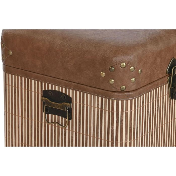 DKD Home Decor Baúl Oriental Marrón/Natural 80x40x44 cm Set de 3 Piezas de Bambú y PU 3 DKD Home Decor Baúl Oriental Marrón/Natural 80x40x44 cm Set de 3 Piezas de Bambú y PU 3