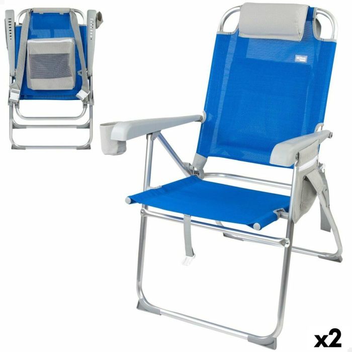 Silla Plegable con Reposacabezas Aktive 47 x 99 x 63 cm Azul (2 Unidades)