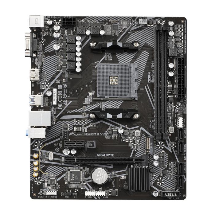 GIGABYTE Placa base A520M K V2 - Compatible AMD Ryzen, DDR4, PCIe Gen3 x4 M.2, LAN GbE, USB 3.2 Gen 1, Micro ATX 1