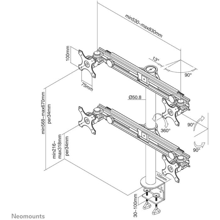 Neomounts FPMA-D700D4 Soporte de Escritorio para 4 Monitores de 19" a 30" (76 cm) y 8 kg por Pantalla, Ajustable, Negro 7 Neomounts FPMA-D700D4 Soporte de Escritorio para 4 Monitores de 19" a 30" (76 cm) y 8 kg por Pantalla, Ajustable, Negro 7