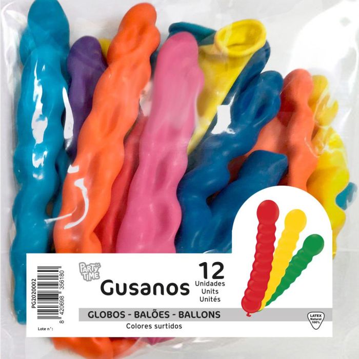12 Globos Latex Gusanos Party Time 1 12 Globos Latex Gusanos Party Time 1