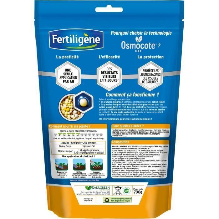 Fertiligene Abono Larga duración Osmocote Max para Cítricos y Plantas Mediterráneas 700g, Solo 1 Aplicación Anual 1 Fertiligene Abono Larga duración Osmocote Max para Cítricos y Plantas Mediterráneas 700g, Solo 1 Aplicación Anual 1
