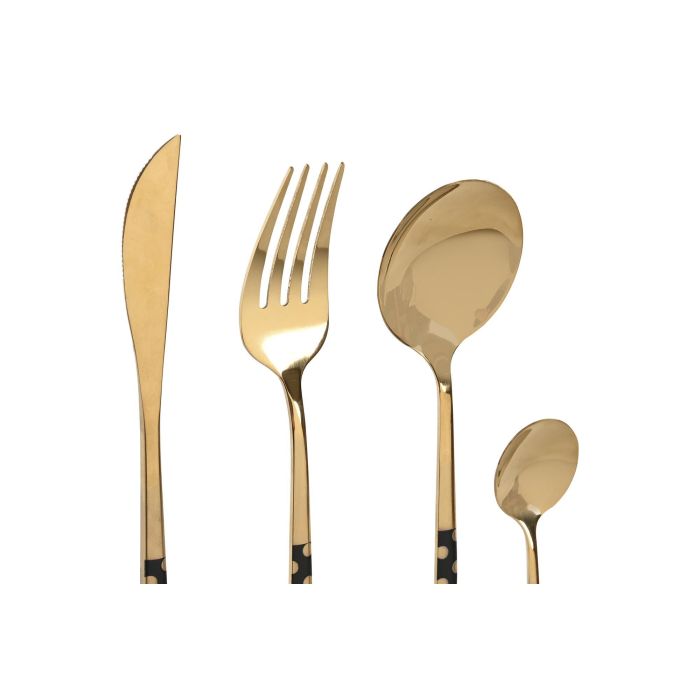 DKD Home Decor Cubertería Básicos de Acero Inoxidable Negro Dorado con Topos, Grosor 2,5mm, Set de 16 Piezas, Apto Lavavajillas 2 DKD Home Decor Cubertería Básicos de Acero Inoxidable Negro Dorado con Topos, Grosor 2,5mm, Set de 16 Piezas, Apto Lavavajillas 2
