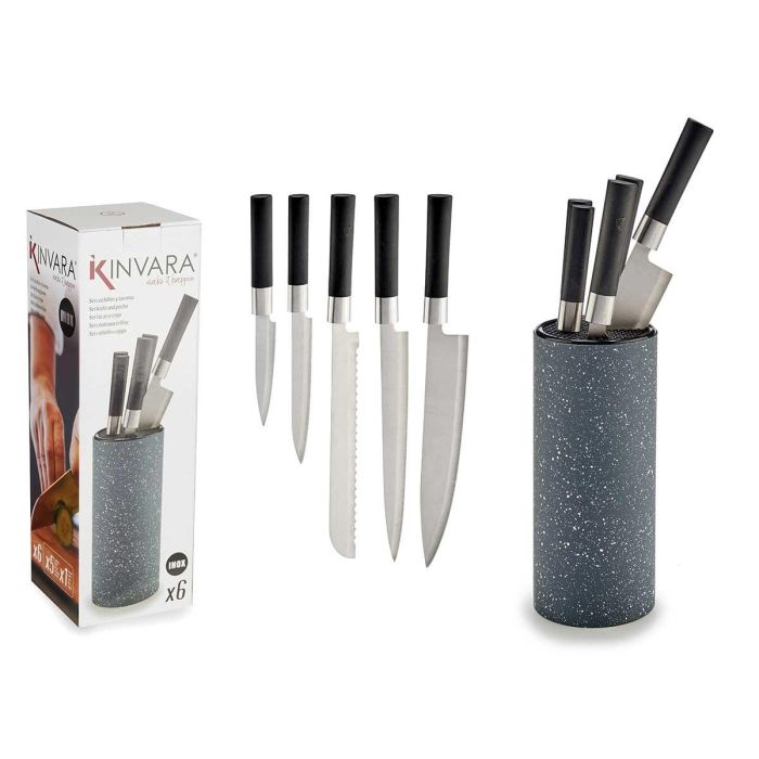 Kinvara Tacoma: Juego Completo de 5 Cuchillos de Cocina de Acero Inoxidable con Mango Negro, Bloque Organizador Gris 11.5x36x11.5 cm (6 Unidades) Kinvara Tacoma: Juego Completo de 5 Cuchillos de Cocina de Acero Inoxidable con Mango Negro, Bloque Organizador Gris 11.5x36x11.5 cm (6 Unidades)