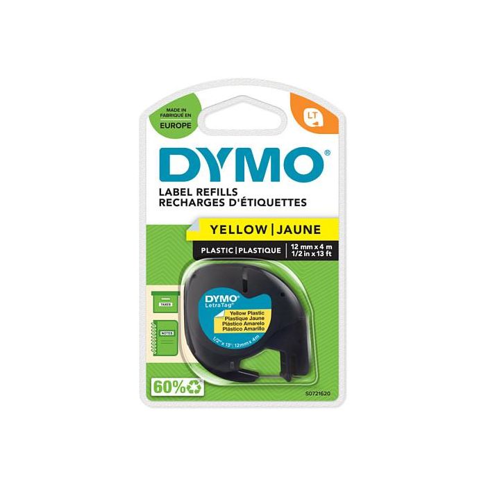 Dymo S0721620 Etiquetas LetraTag Plástico Negro sobre Amarillo 12 mm x 4 m 1