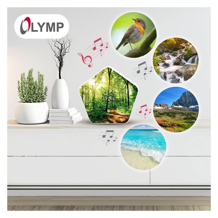 Olympia Sound of Nature Box - Caja de Sonidos de la Naturaleza, 4 Modos de Sonido, Color Blanco, 135x130x30 mm 1