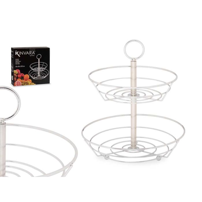 Frutero Doble Cocina Metal Cromado Kinvara 26x26x26 cm (6 Unidades) Frutero Doble Cocina Metal Cromado Kinvara 26x26x26 cm (6 Unidades)