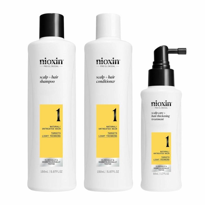Nioxin Sistema 1 Kit Tratamiento Profesional Cabello Natural con Debilitamiento Leve Champú Acondicionador Tratamiento 3 Unidades