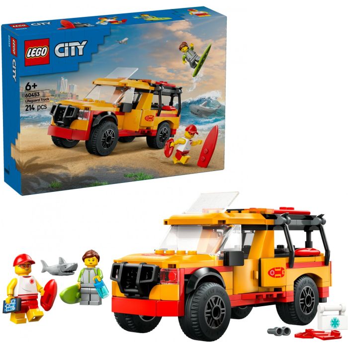 LEGO 60453 Furgoneta de Rescate del Socorrista City: Set de Construcción con 2 Minifiguras, Tiburón y Accesorios de Playa para Niños +6 años 13