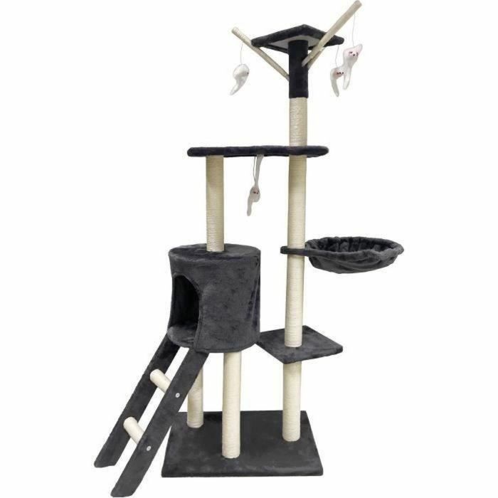 JIPSY ALC14A Rascador para gatos gris oscuro 79x34x138 cm con 3 plataformas, 1 percha, 1 perrera, 1 escalera y postes JIPSY ALC14A Rascador para gatos gris oscuro 79x34x138 cm con 3 plataformas, 1 percha, 1 perrera, 1 escalera y postes