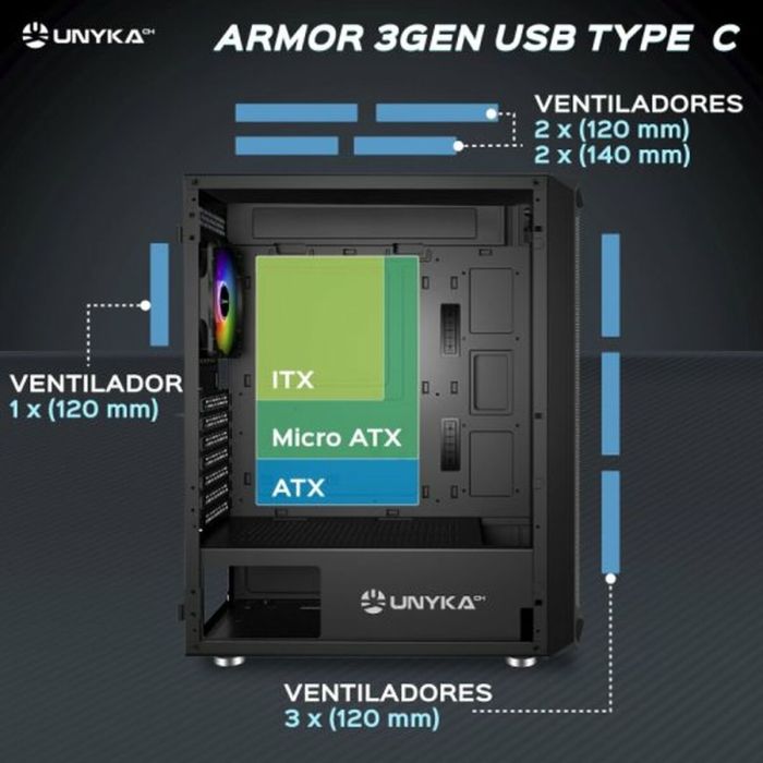 Caja Semitorre ATX Unykach Armor 3GEN ARGB ATX Negro 6 Caja Semitorre ATX Unykach Armor 3GEN ARGB ATX Negro 6