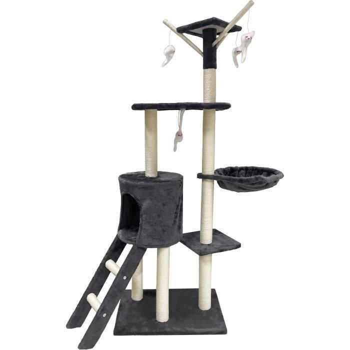 JIPSY Rascador para gatos gris oscuro 79 x 34 x 138 cm - 3 plataformas, 1 percha, 1 perrera, 1 escalera, postes rascadores JIPSY Rascador para gatos gris oscuro 79 x 34 x 138 cm - 3 plataformas, 1 percha, 1 perrera, 1 escalera, postes rascadores