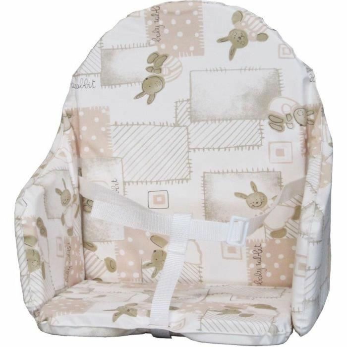 Bambisol Cojín de Silla Infantil con Correas para Trona, Acolchado de Espuma de Poliuretano, Diseño Conejo Beige, Revestimiento Impermeable