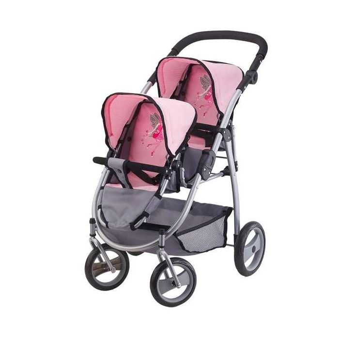 Coche de muñeca gemelar gris/rosa 76x63x4 6cm