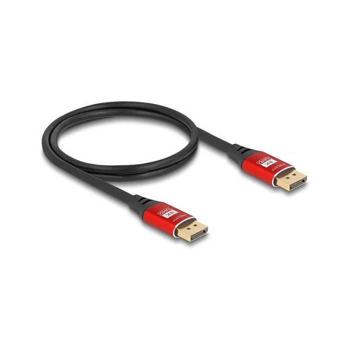 DeLOCK Cable DisplayPort 1.4 8K a 60 Hz 5 metros, Rojo Metálico, Resolución 7680x4320, Conectores Macho-Derecho, Blindado Triple Capa 1