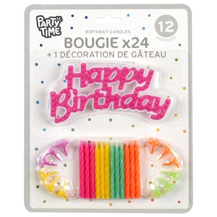 Party Time Juego De 24 Velas Aniversario con Decoración Happy Birthday - Colores Surtidos 1 Party Time Juego De 24 Velas Aniversario con Decoración Happy Birthday - Colores Surtidos 1