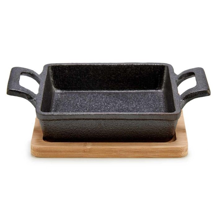 Kinvara Bandeja Cuadrada Hierro y Bambú Negra/Madera 19x14x5 cm (Set de 12) 1