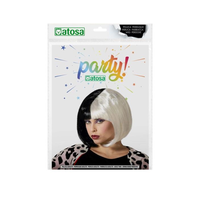 Peluca Corta Bicolor Blanco y Negro 120 gr - Estilo Bob, Ideal para Disfraces y Looks Góticos 1