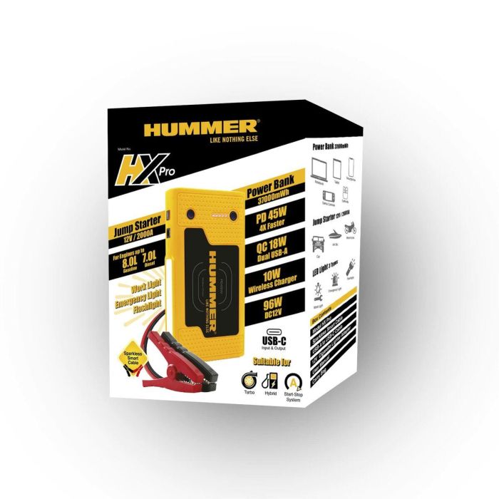 Arrancador Batería 12V 2000A Pico 10000mAh HUMMHXPRO para Motores 8.0L Gasolina / 7.0L Diesel, Power Bank y Carga Inalámbrica 2 Arrancador Batería 12V 2000A Pico 10000mAh HUMMHXPRO para Motores 8.0L Gasolina / 7.0L Diesel, Power Bank y Carga Inalámbrica 2