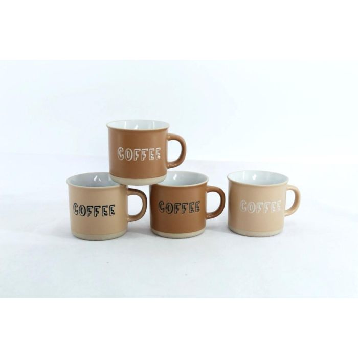 DKD Home Decor Tazas de Gres Marrón Capacidad 180ml Set de 4 Piezas 6 x 7 x 7.6 cm 1