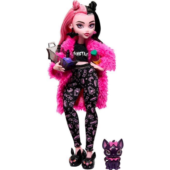 Monster High Muñeca Clawdeen Wolf Fiesta Pijamas Hky66 Mattel Muñeca con Mascota Incluida para Niños +4 Años