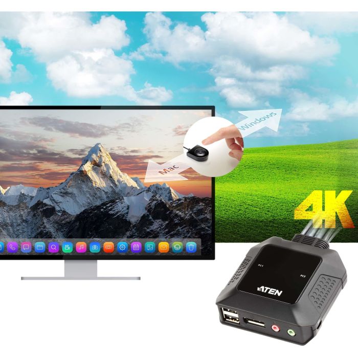 Aten Switch KVM de Cable USB DisplayPort de 2 Puertos con Selector Remoto CS22DP - Video 2560x1600@60Hz para PC, Mac, Linux 6 Aten Switch KVM de Cable USB DisplayPort de 2 Puertos con Selector Remoto CS22DP - Video 2560x1600@60Hz para PC, Mac, Linux 6