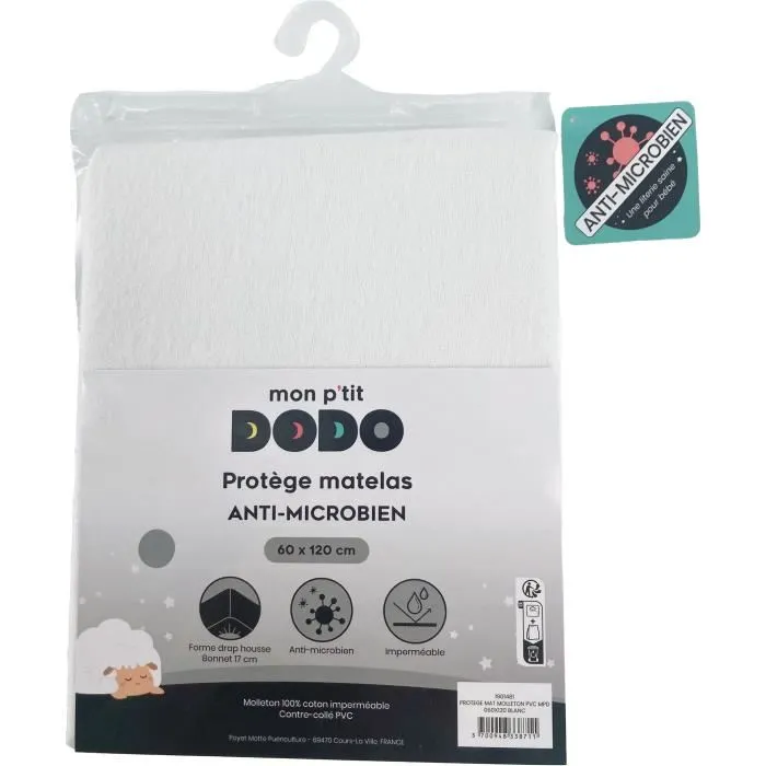 MON P'TIT DODO Protector de Colchón 1901481 Vellón de PVC Antimicrobiano Impermeable para Cuna 60x120 cm 1 MON P'TIT DODO Protector de Colchón 1901481 Vellón de PVC Antimicrobiano Impermeable para Cuna 60x120 cm 1