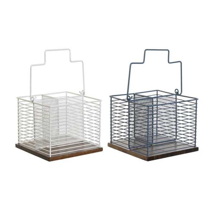 DKD Home Decor Cubertero Organizador de Cubiertos Set de 2 Unidades Azul y Blanco 18x15x18 cm en Metal y Madera Rubberwood DKD Home Decor Cubertero Organizador de Cubiertos Set de 2 Unidades Azul y Blanco 18x15x18 cm en Metal y Madera Rubberwood