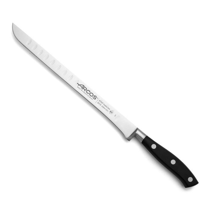 Arcos Cuchillo Jamonero Flexible Serie Riviera 250 mm Hoja Forjada Acero Nitrum Alveolos Mango Polioximetileno Bactiproof Silver