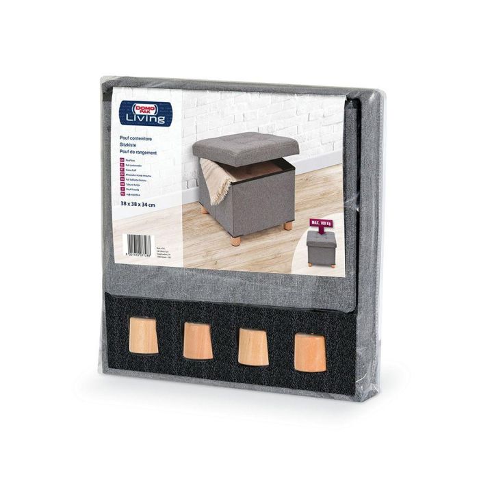 Domo Pack Living Puf almacenaje gris con patas de madera 38 x 38 x 34 cm