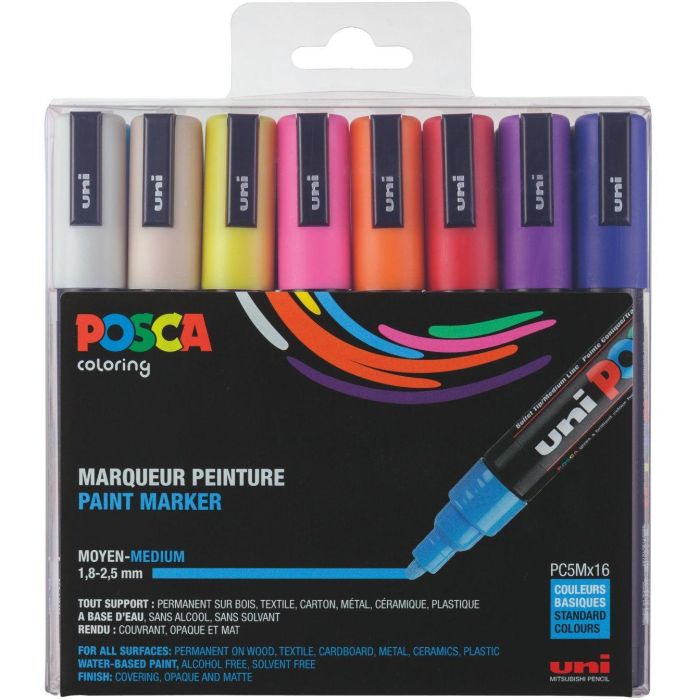 POSCA PC-3M Rotuladores UNI Set 8 Colores Pastel, Punta Redonda, Trazo Medio (1.8-2.5mm)