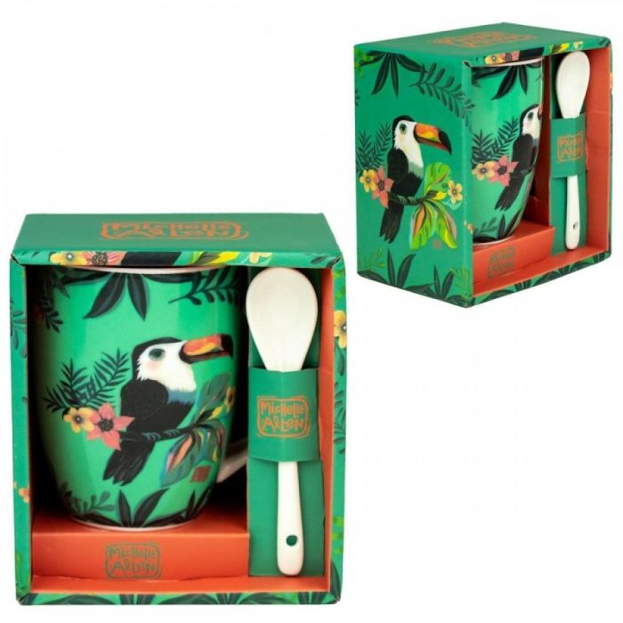 Enesco Taza de Cerámica con Cuchara Tucán – Diseño Original de Michelle Allen para Café/Té – Colección Allen Designs