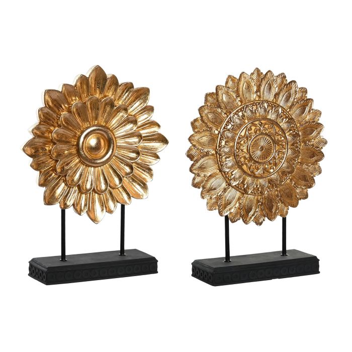 DKD Home Decor Elemento Decorativo Moderno Circular Dorado Negro de Resina y Metal, 34x25x8cm (2 Unidades)
