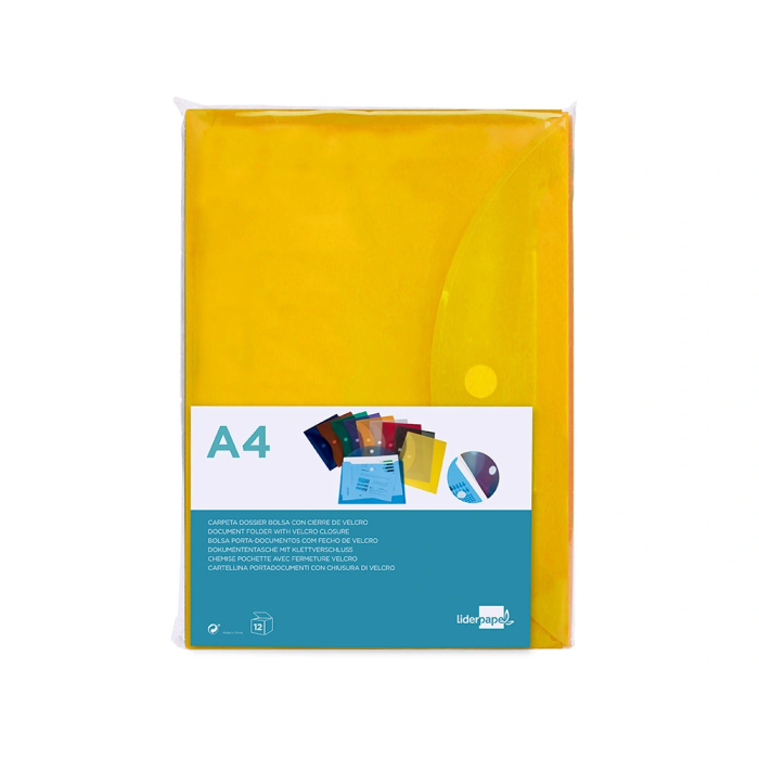 Liderpapel Carpeta Dossier A4 Cierre Velcro Amarilla Polipropileno 180 Micras 9