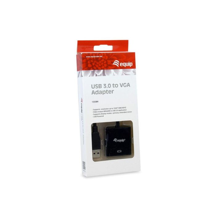 Adaptador USB a VGA Equip 133384 Negro 2 Adaptador USB a VGA Equip 133384 Negro 2