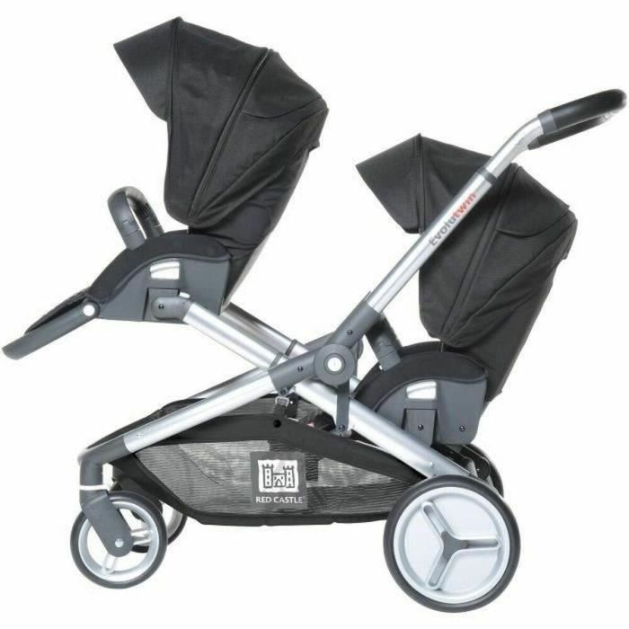 Red Castle Evolutwin Cochecito Doble Negro - Gemelar/Individual, Desde Nacimiento, Plegado Rápido, Manillar Ajustable, Compatible Sillas Auto