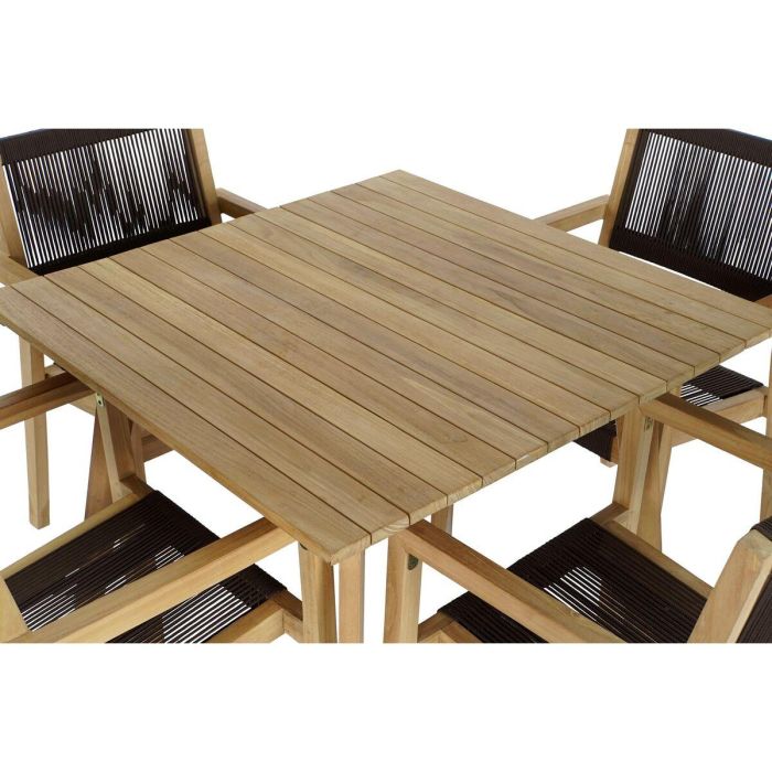 DKD Home Decor 54x56x84 Mesa de Terraza y Jardín de Teca y Cuerda Marrón 90x90x75 cm - Set de 5 piezas Desmontable 1 DKD Home Decor 54x56x84 Mesa de Terraza y Jardín de Teca y Cuerda Marrón 90x90x75 cm - Set de 5 piezas Desmontable 1