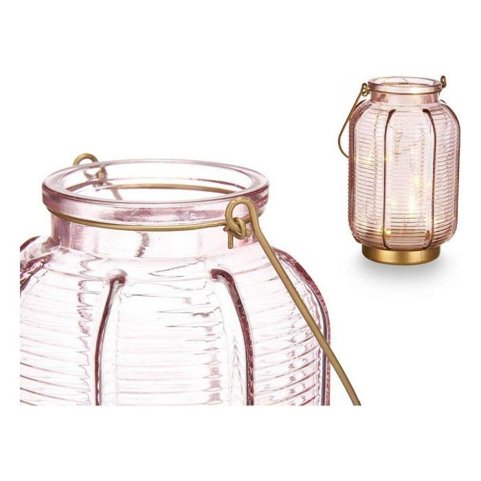 Farol LED Gift Decor L1422MSH-C L1422MSH-C Rosa Dorado Vidrio Rayas 13,5 x 22 x 13,5 cm 1