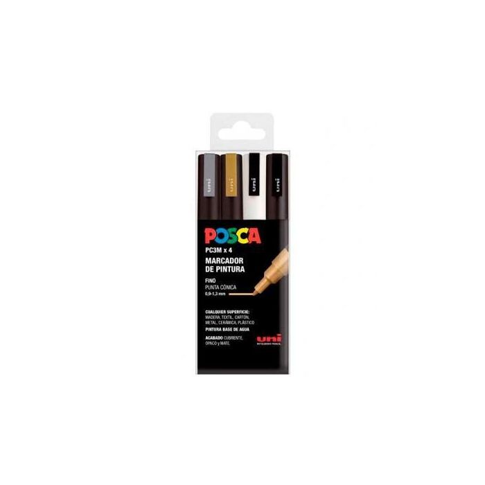 Posca Marcador Pc-3M-4C No Permanente Punta Fina 0.9 mm-1.3 mm Colores Surtidos Gswb -Estuche 4U- Posca Marcador Pc-3M-4C No Permanente Punta Fina 0.9 mm-1.3 mm Colores Surtidos Gswb -Estuche 4U-