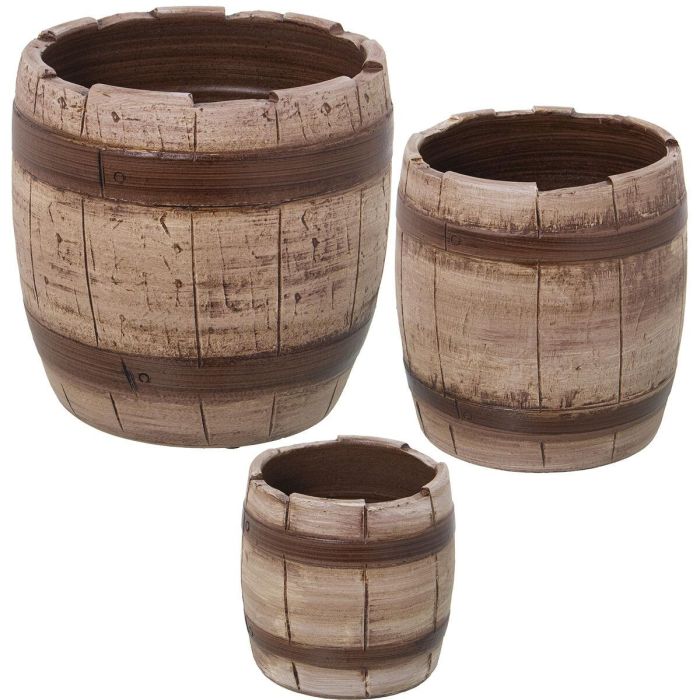 Set de Maceteros Alexandra House Living Marrón Cerámica Barril (3 Piezas) Set de Maceteros Alexandra House Living Marrón Cerámica Barril (3 Piezas)
