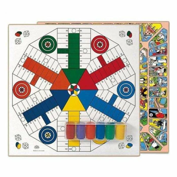 Tablero parchis 6 jugadores y oca de madera 40x40 cm con accesorios