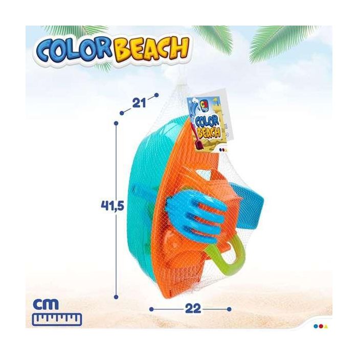 Cubo playa 14 cm con yate 36 cm, pala, rastrillo y 3 moldes en red 13 Cubo playa 14 cm con yate 36 cm, pala, rastrillo y 3 moldes en red 13