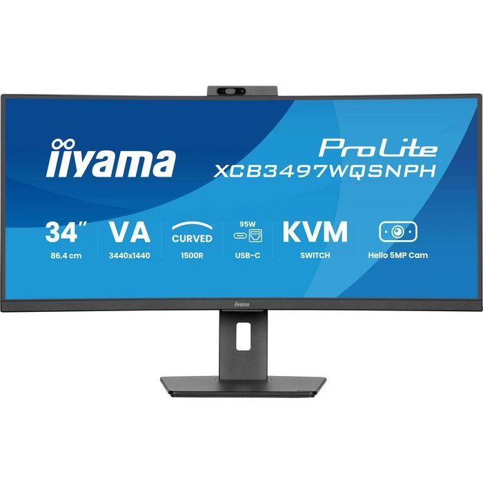 Iiyama Monitor XCB3497WQSNPH-B1 Curvo VA UWQHD 34'' Cámara 5MP Windows Hello KVM USB-C 95W 2