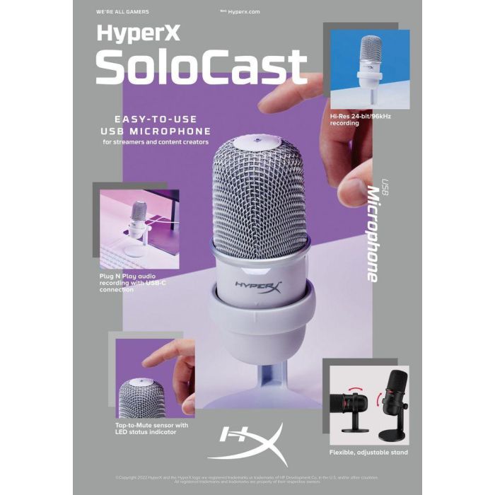 HyperX SoloCast Micrófono USB Condensador, Patrón Cardioide, Sensor Tap-to-Mute, para Streamers y Creadores, Negro 9