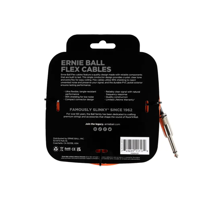 ERNIEBALL Cable para Instrumentos Flex Jack-Jack Ss 6 M Naranja 1