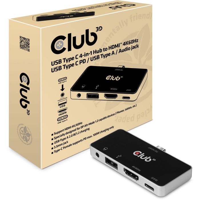 Club3D USB-C 4en1 Hub: HDMI, USB, USB-C, Audio 4K 60Hz, Carga PD 100W 0 Club3D USB-C 4en1 Hub: HDMI, USB, USB-C, Audio 4K 60Hz, Carga PD 100W 0