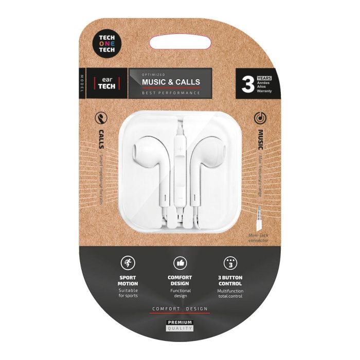 Tech One Tech Auriculares Eartech Blancos con Micrófono, Control de Volumen y Botón Multifunción, Compatibles con Apple, Android y Windows Tech One Tech Auriculares Eartech Blancos con Micrófono, Control de Volumen y Botón Multifunción, Compatibles con Apple, Android y Windows