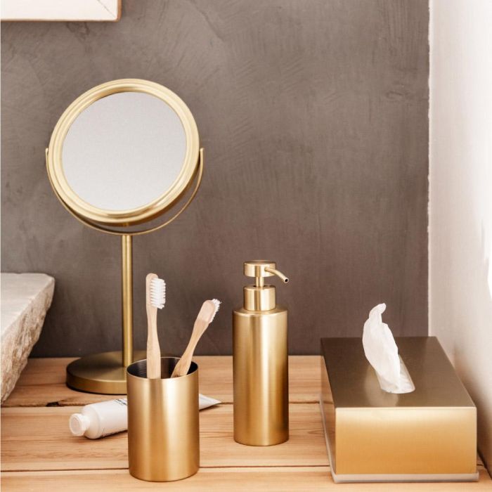 Andrea House Espejo redondo pie metal dorado x5au, aumento x5, gira 360°, Ø17 cm/pie Ø14 cm 2 Andrea House Espejo redondo pie metal dorado x5au, aumento x5, gira 360°, Ø17 cm/pie Ø14 cm 2
