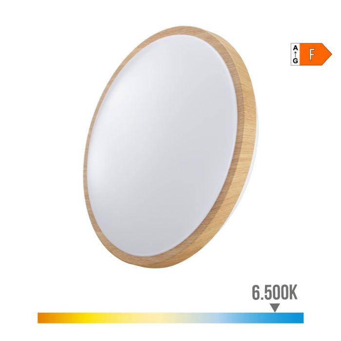 Edm Aplique LED Circular de Superficie 18W 1820lm 6500K Luz Fría Efecto Madera ø33x5.5cm IP20 0 Edm Aplique LED Circular de Superficie 18W 1820lm 6500K Luz Fría Efecto Madera ø33x5.5cm IP20 0